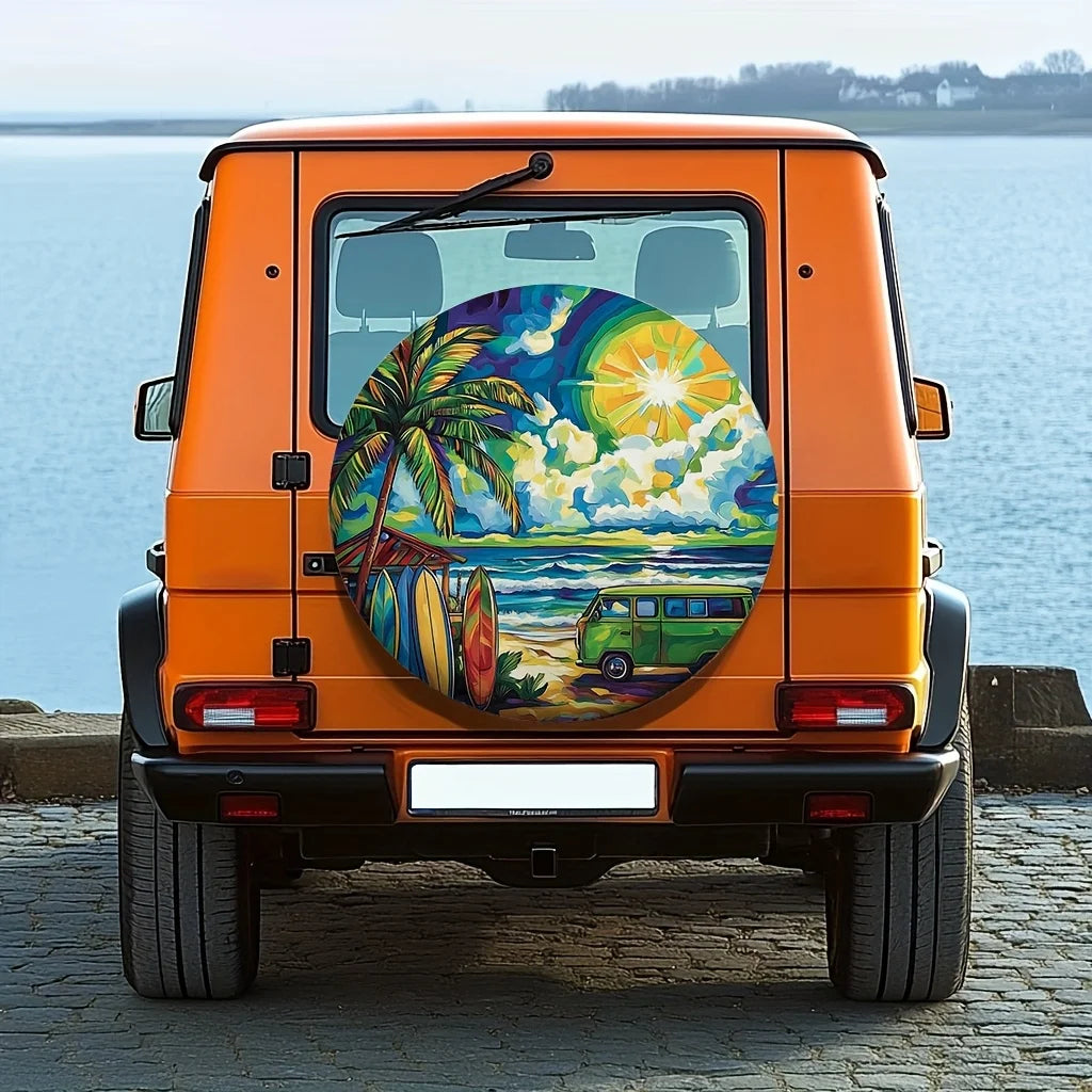 Universal Spare Tire Cover – Beach Vibe Oil Painting Polyester Spare Tire Cover HIP