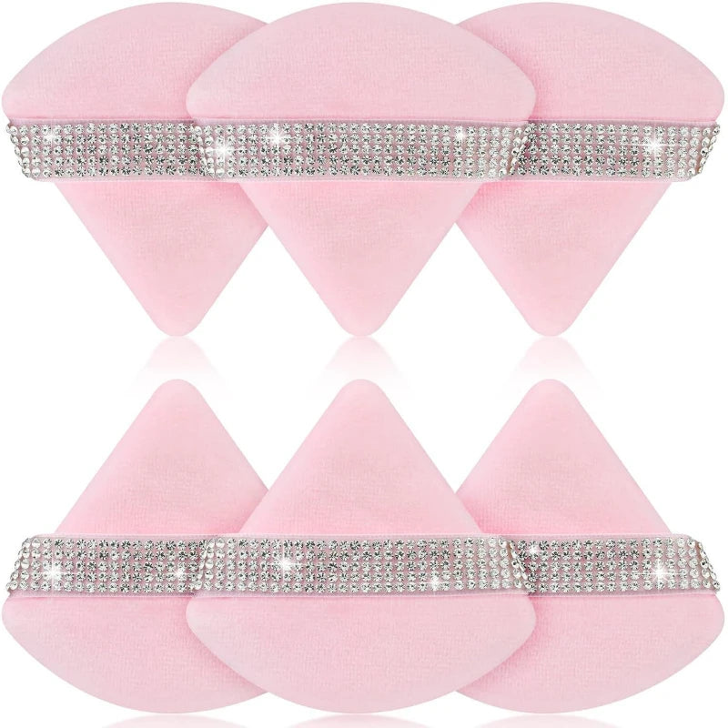 Diamond Triangle Velvet Setting Puff Ribbon Detail Powder Sponge Smooth Finishing Soft Puff for Loose Pressed Powder Application HIP pink