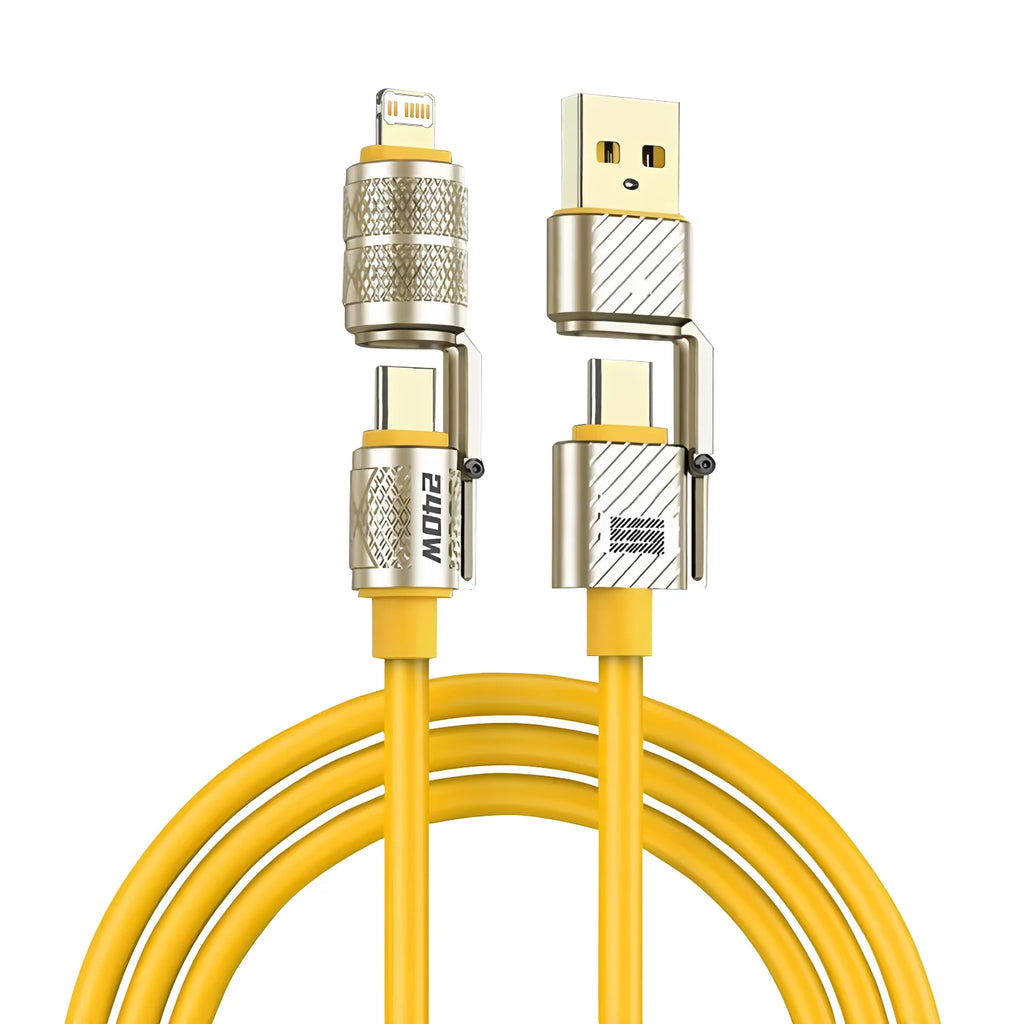 USB-C 4-in-1 240W Fast Charging Cable 1M | Multi-Device USB Charging Cable HIP 1M Yellow Cable