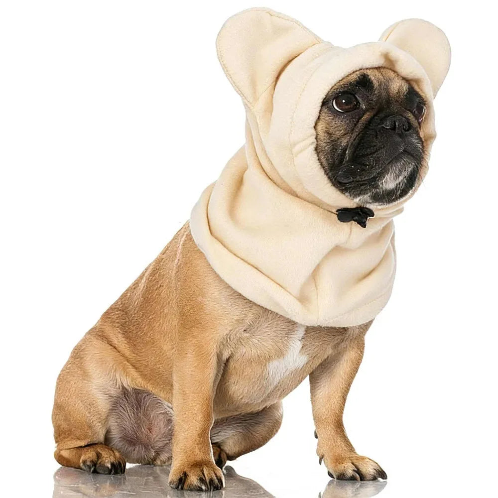 Fleece Dog Bat Hat – Adjustable Ear Warmer Snood Dog Hat & Snood HIP Beige-S