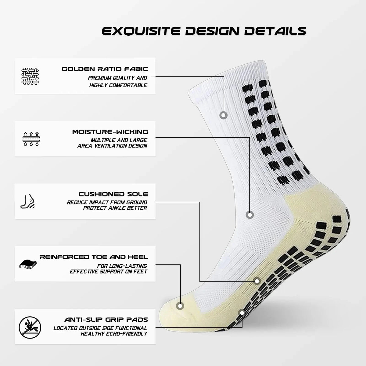 Men's Mid-Calf Sports Socks Breathable Anti-Slip Silicone Dotted Football Basketball Yoga Socks Comfortable Breathable Sports HIP