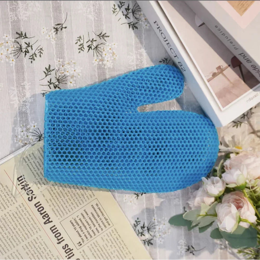 Elastic TPU Exfoliating Shower Glove Quick Dry Body Scrubber Sponge Bathroom Body Cleaning Supplies Honeycomb Weave Shower Glove HIP Blue Glove