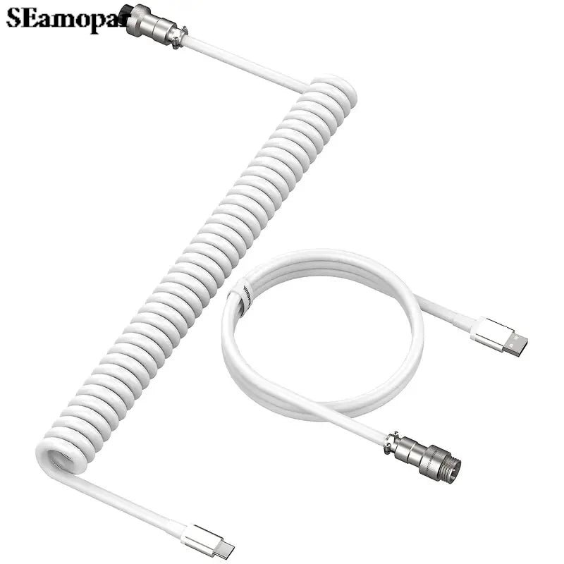 Coiled Type-C to USB-A Keyboard Cable | Metal Aviator Connector Keyboard Cable HIP