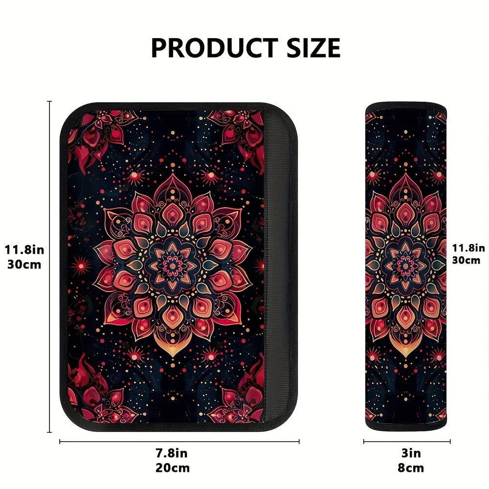 Red & Black Mandala Seat Belt Cover – Shoulder Strap Protector Seat Belt Cover HIP