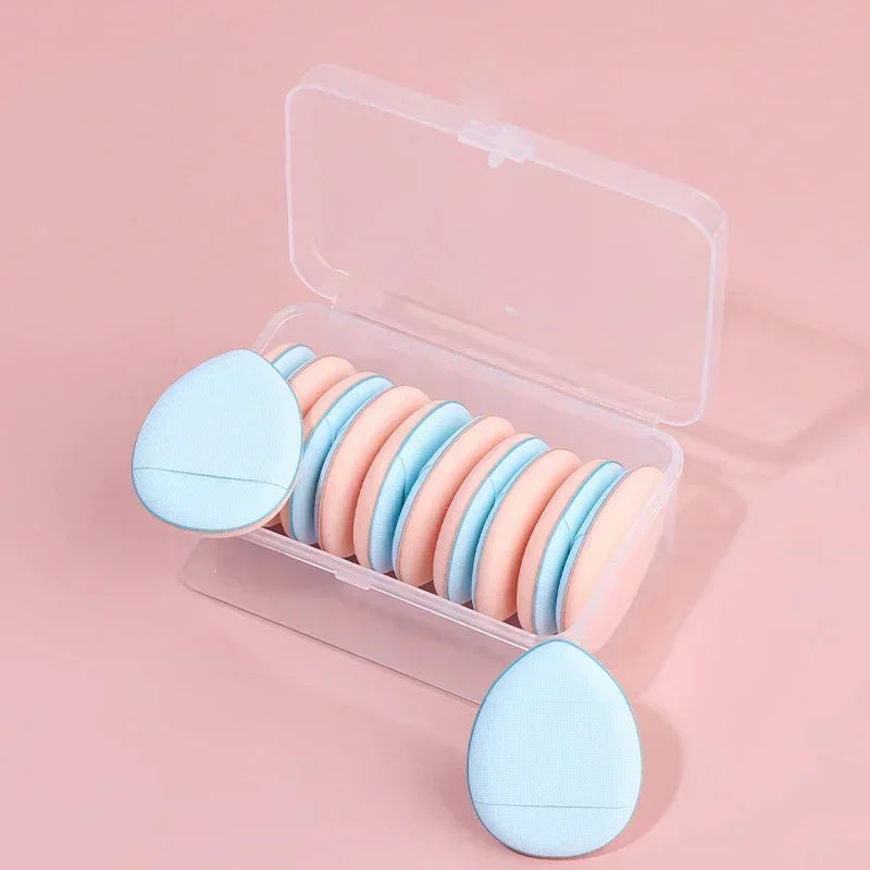 3/10pcs Mini Size Professional Cosmetic Cushion Puff Concealer Foundation Detail Puff Finger Puff Set Makeup Sponge Beauty Tool HIP Blue In Box 10Pcs