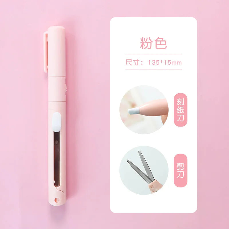 Mini 2-in-1 Pen Scissors & Paper Cutter – Portable DIY Tool Portable Craft Cutter HIP Pink