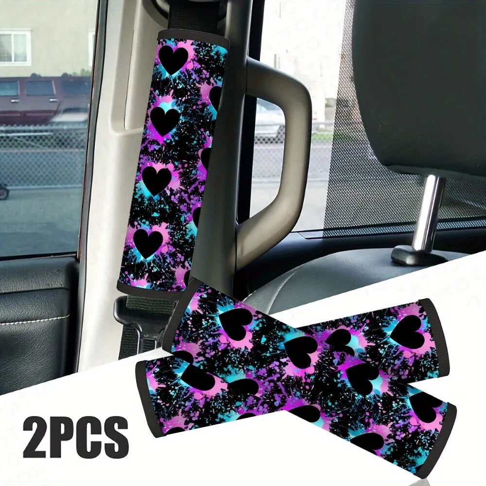 Car Seat Belt Covers – Colorful Heart Pattern, Set of 2 Seat Belt Cover HIP