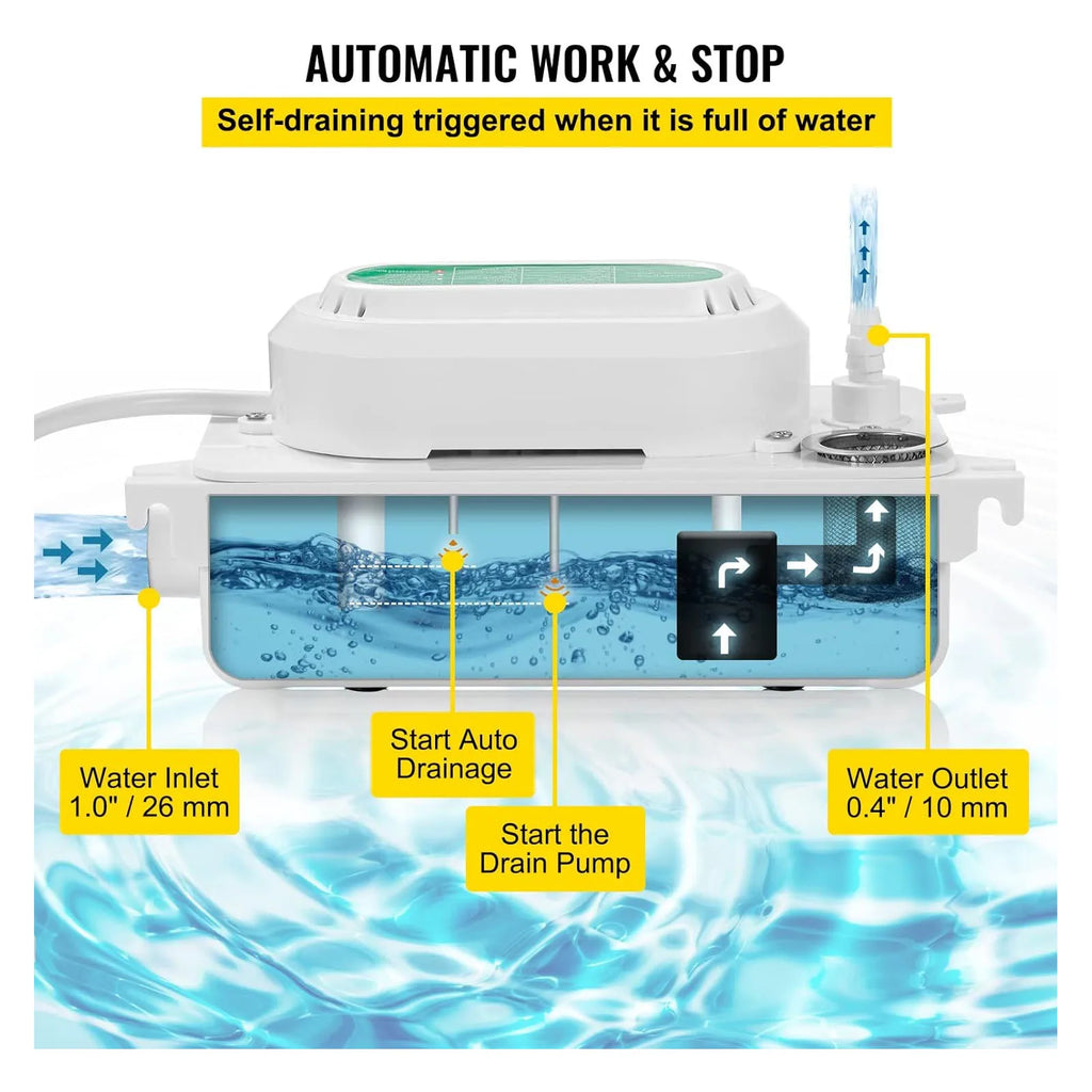 Condensate Pump Automatic HVAC Lift Removal Drain 100L/H with 500ml for Dehumidifier 100‑230V HVAC Condensate Pump HIP
