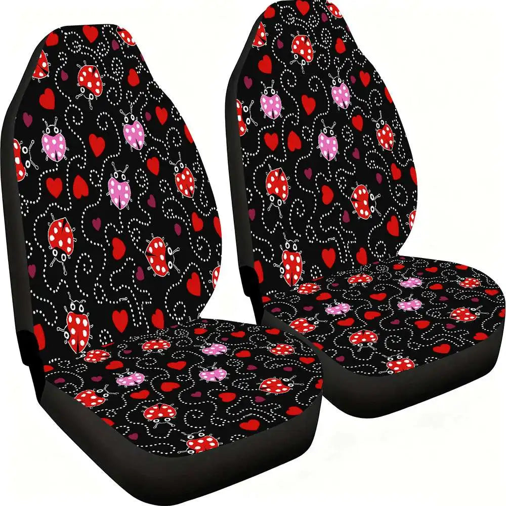 2-Pack Ladybug Heart Car Seat Covers – High Back Polyester Car Seat Covers HIP