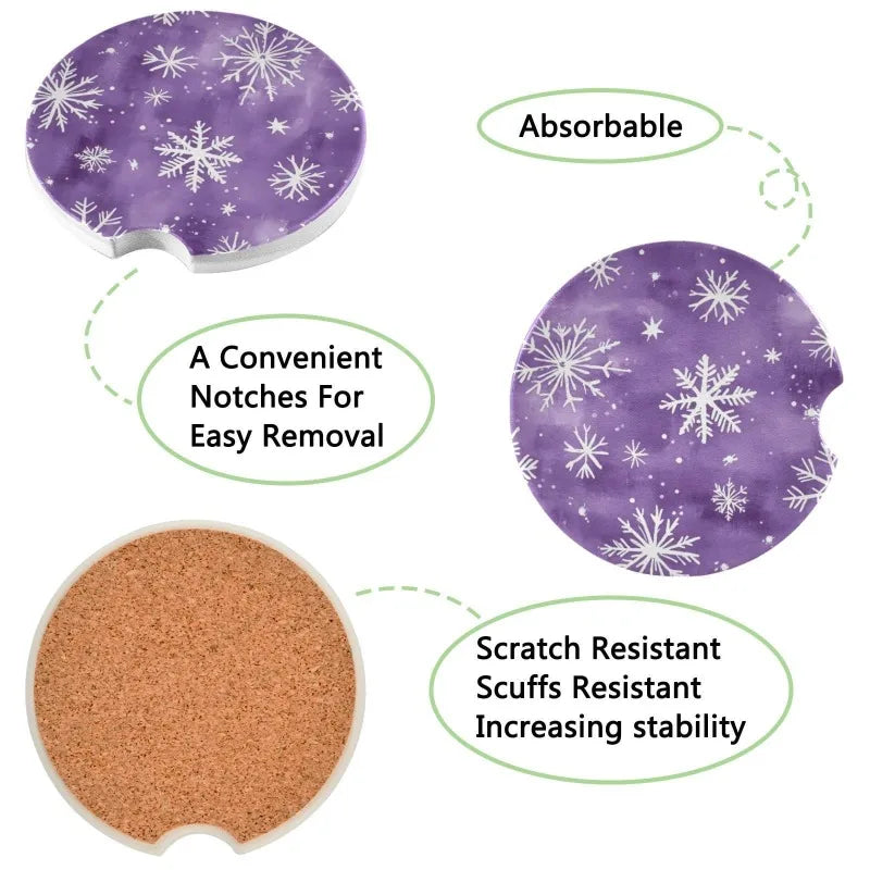 Watercolor Snowflake Car Cup Holder Coasters – 2-Pack Car Cup Coasters HIP