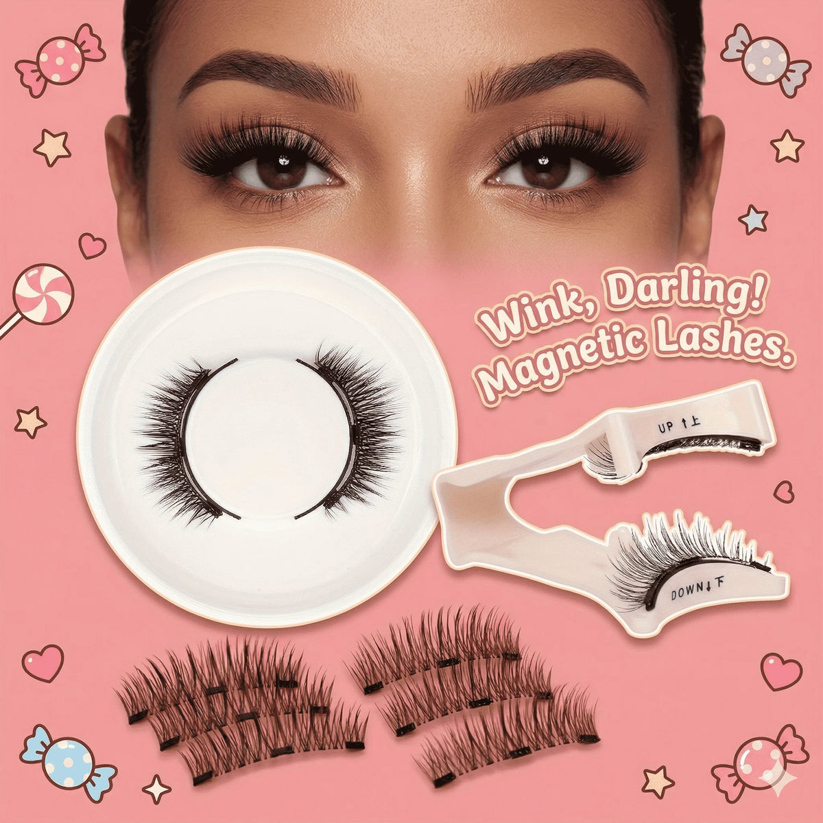 False Eyelashes Magnetic Eyelashes Glue Free No Glue Eyelashes 1 Pair with 1 Lash Applicator Feathery False Eyelashes Natural HIP Default Title