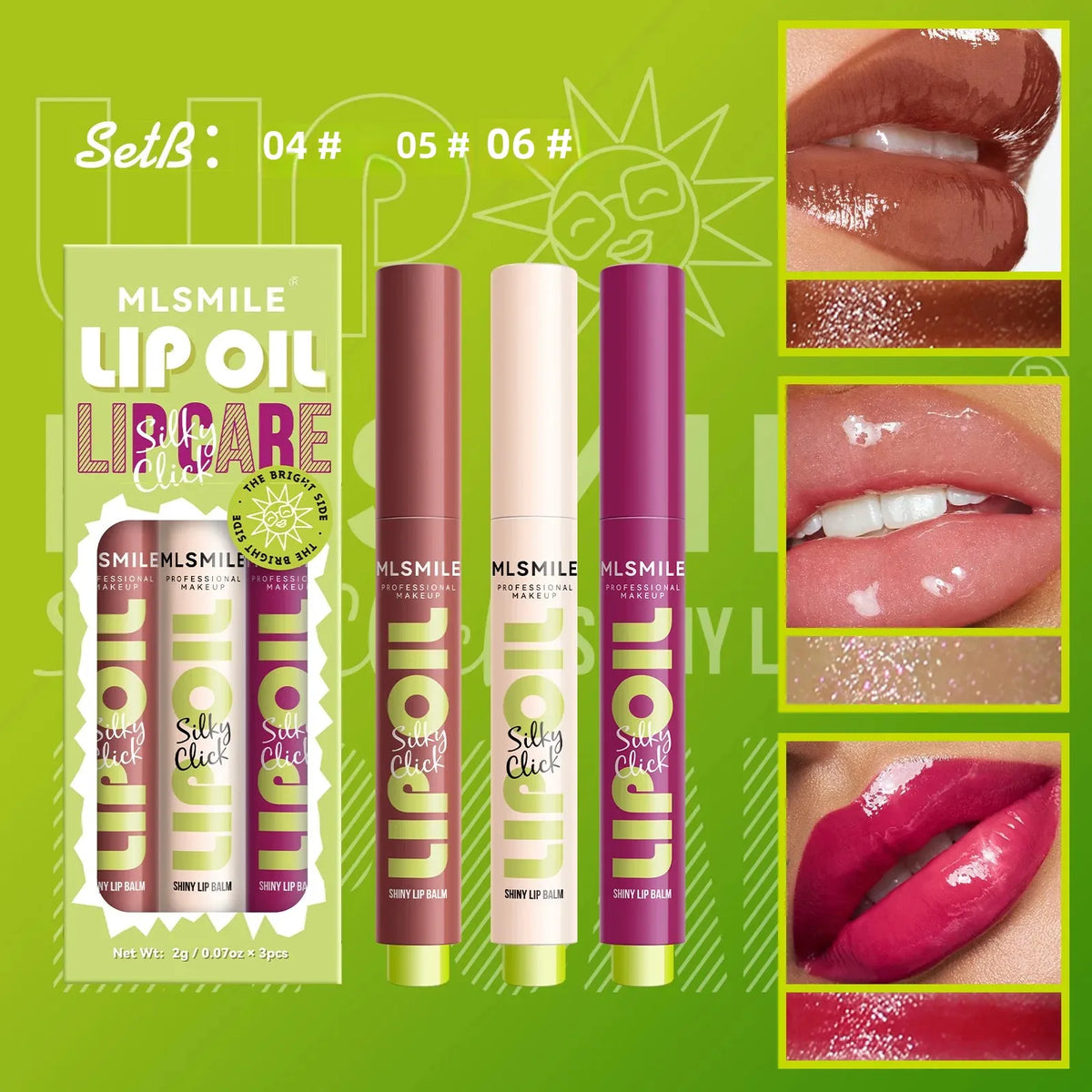 MLSMILE 3-Piece Moisturizing Mirror Lip Gloss Set | Long-Lasting Lip Gloss Set HIP