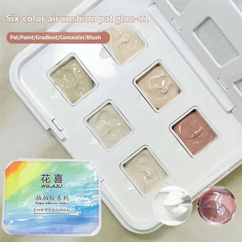 No‑wash Air Cushion Patting Gel Nail Polish 6 Colors Solid Painting Gel High Saturation Pigment Nail Gradient Blush Concealer HIP
