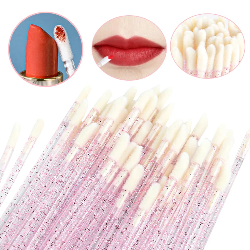 YSDO 50pcs Glitter Lip Gloss Brush Crystal Lipstick Applicators Eyelash Extension Cleaning Brushes Cleaner Makeup Tools Cosmetic HIP
