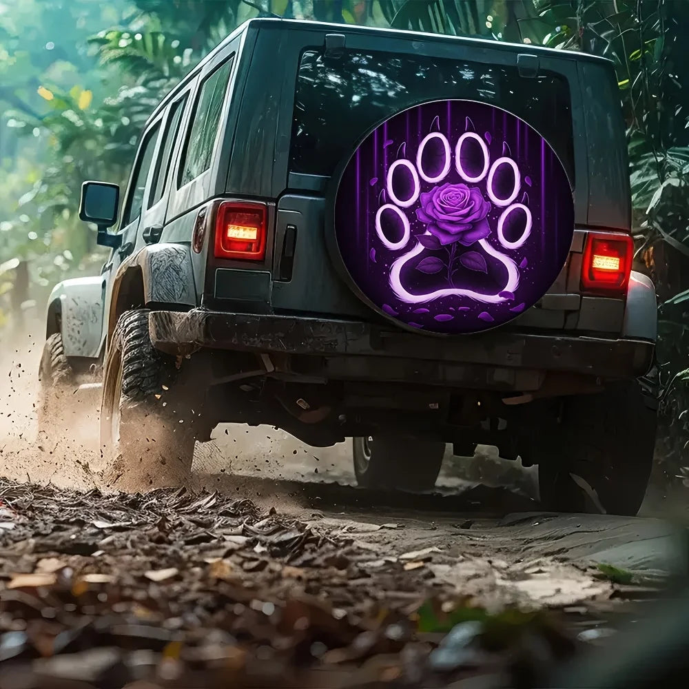 Purple Rose Paw Print RV Tire Cover – Weather-Resistant RV Tire Cover HIP