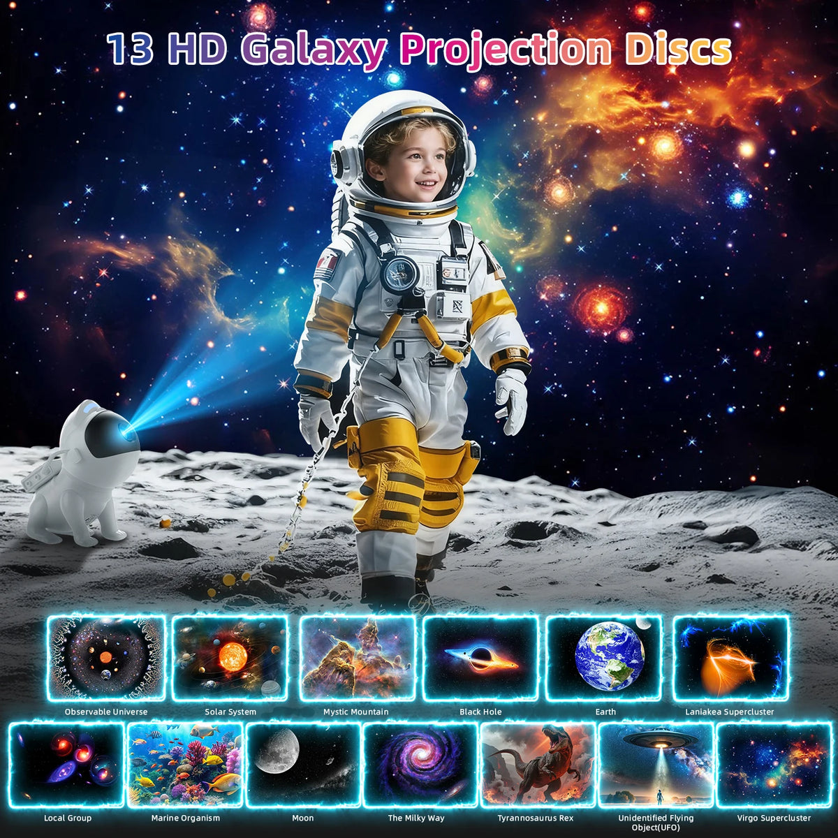 Space Dog Galaxy Projector Planetarium Night Light 13 in 1 Ultra Clear Projector For Room Decoration Birthday Gift HIP