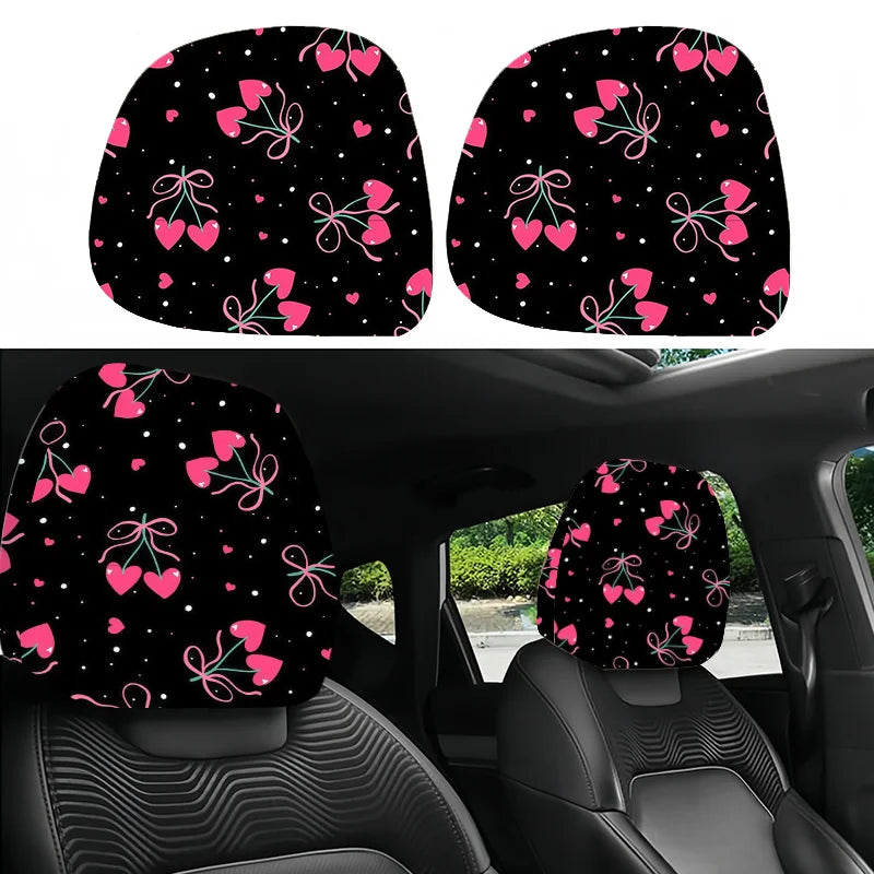 2-Pack Pink Heart Bow Car Headrest Covers – Universal Fit Car Headrest Covers HIP