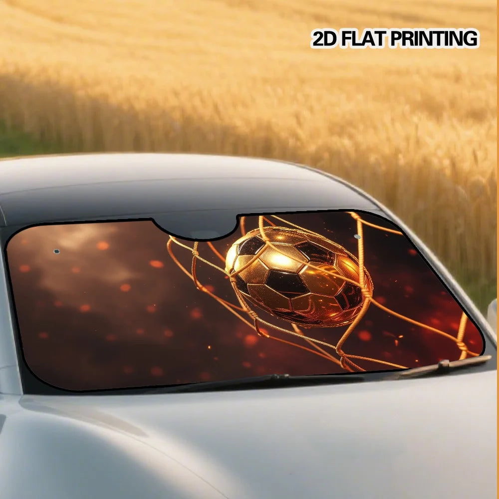 Golden Soccer Ball Car Sun Visor – Polyester Suction Cup Car Sun Visor Cover HIP