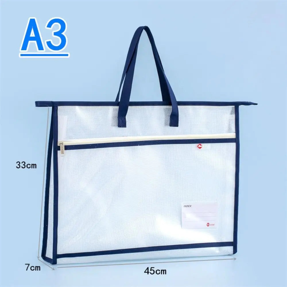 A3 Mesh PVC Art Project Bag – Zipper, Handle, Waterproof Art Storage Bag HIP