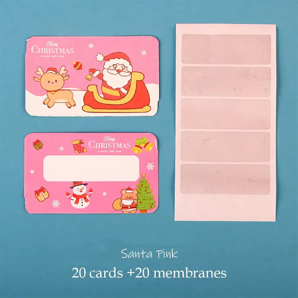 20pcs Cartoon Christmas Scratch Card Children's Christmas Handwritten Interactive Scratch Award Card Reward Lucky Scratch Decor HIP Santa Pink