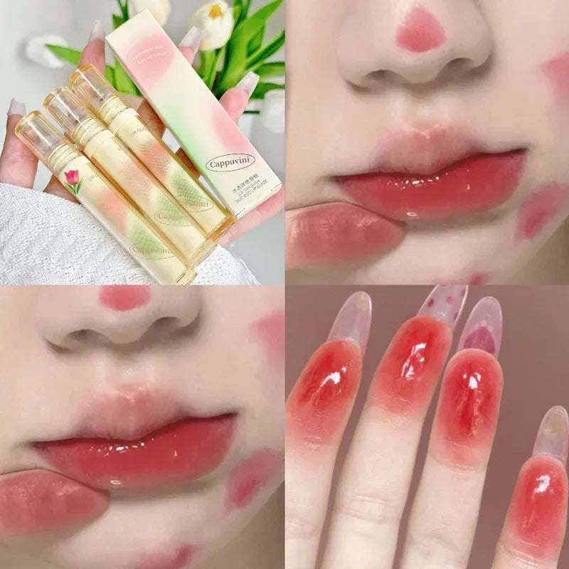 Nude Tea Translucent Oil Lip Tint Korean Makeup Ice Transparent Lip Glaze Water Light Lip Gloss Lips Jelly Mirror Glass Lipstick HIP 03
