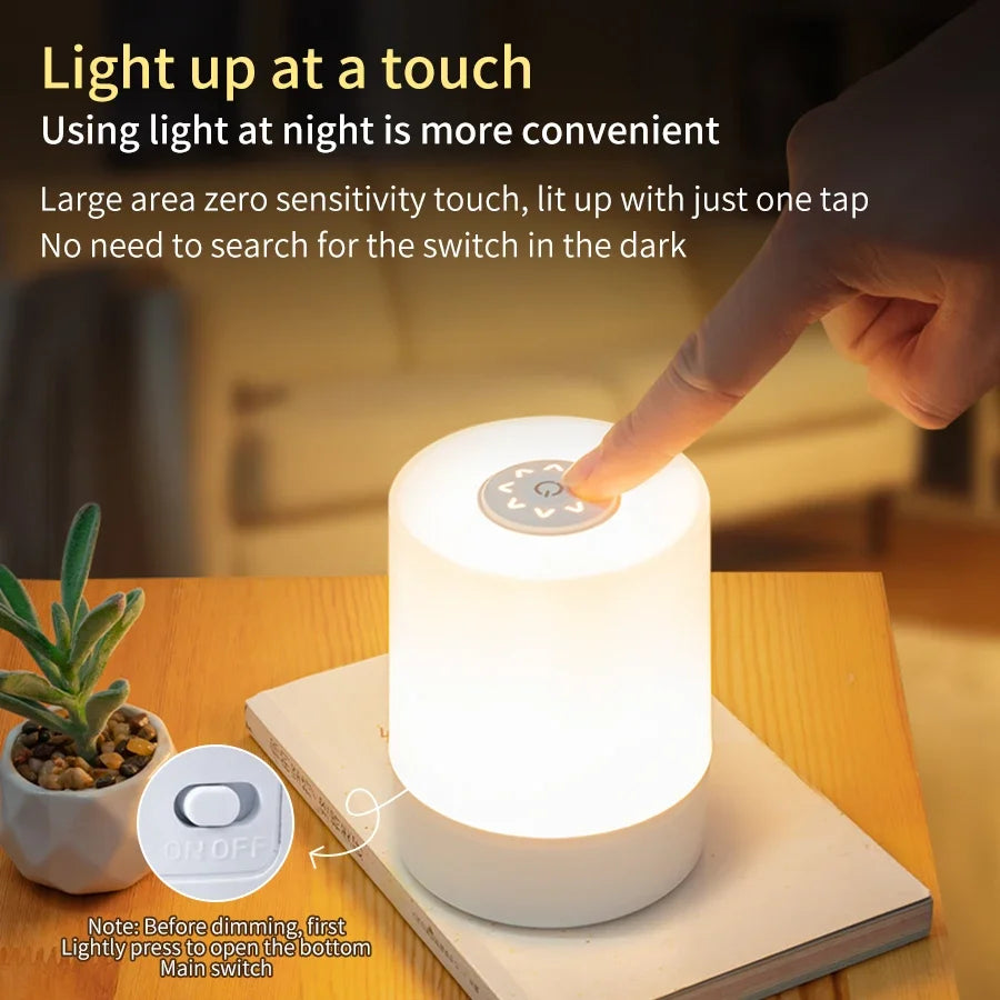 LED Touch Night Light USB Rechargeable Table Lamp With Remote Control Switch 3 Colors Dimmable Bedside Night Lamp Bedroom Decor HIP