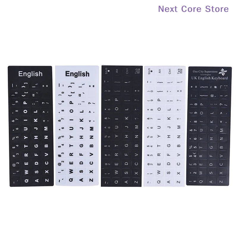 English Keyboard Replacement Stickers – White on Black Keyboard Stickers HIP