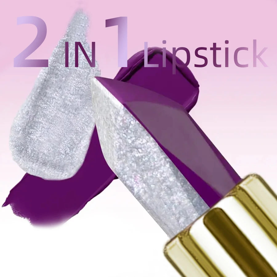 1PC Purple Glitter Two-tone Lipstick Red Rose Moisturizing Lipsticks Cosmetics Easy to Use Lip Tint Makeup Lip Beauty Long Lasti HIP