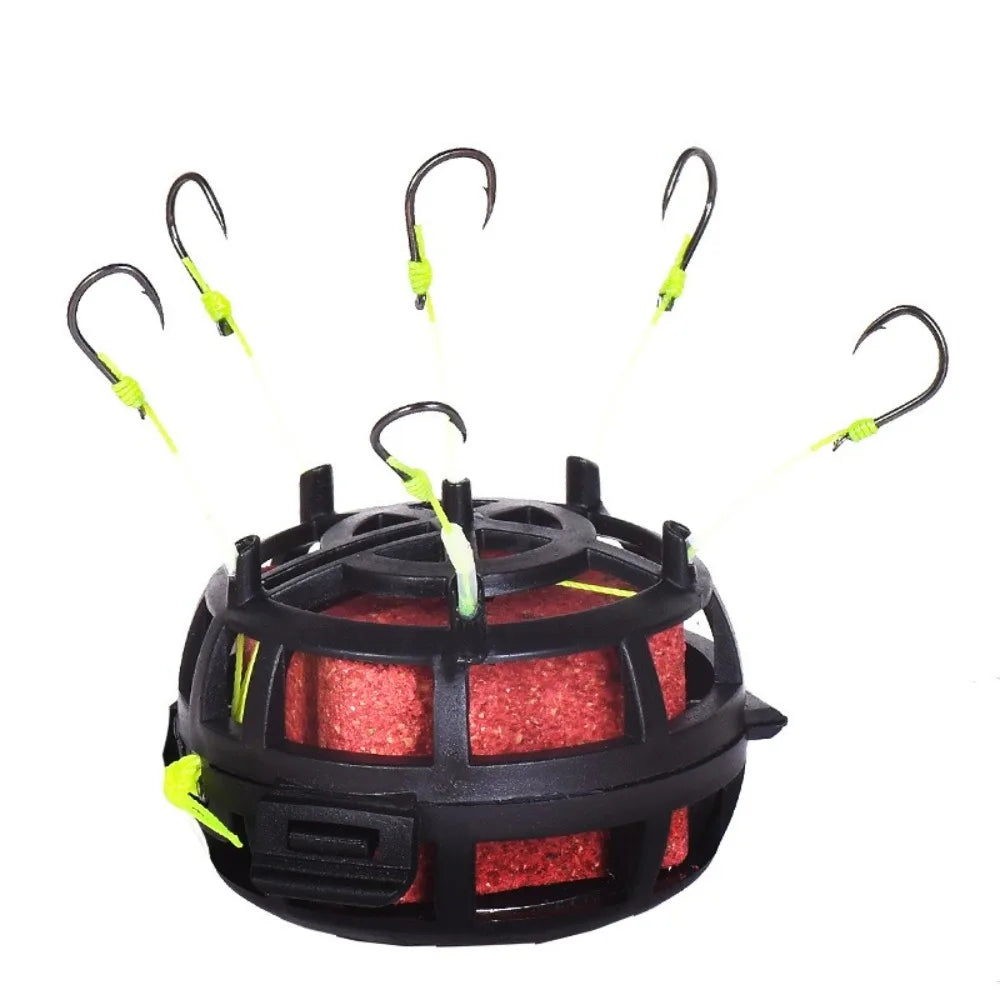 6-Hook Bait Cage Feeder Rig | Anti-Tangle Carbon Steel Fishing Feeder Rig HIP 6 Hooks 4-