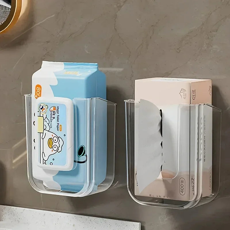 Wall-Mounted Punch-Free Tissue Box – Transparent PP Storage Tissue Box Holder HIP