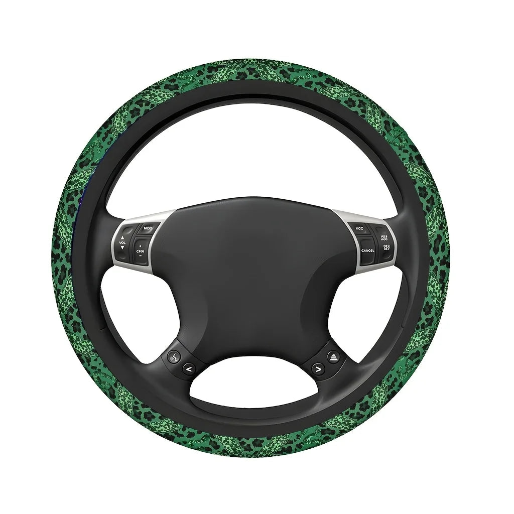 Green Leopard Print Bow Steering Wheel Cover – Soft Grip Steering Wheel Cover HIP