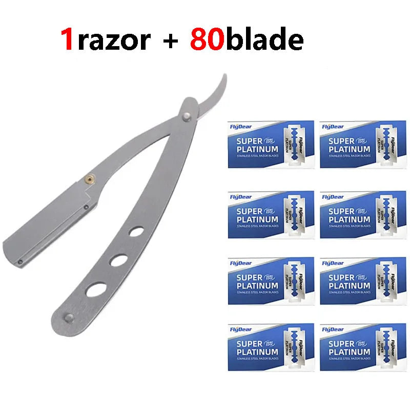 Men's Folding Straight Razor – Stainless Steel Barber Shaver Folding Straight Razor HIP C634-1razor 80 blade