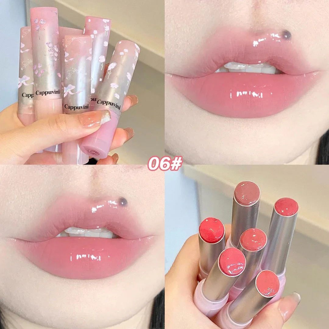 Floral Mirror Glass Solid Lip Gloss Water Light Round Tube Lipstick Clear Oil Jelly Lip Glaze Natural Nude Moisturizing Lip Tint HIP 06