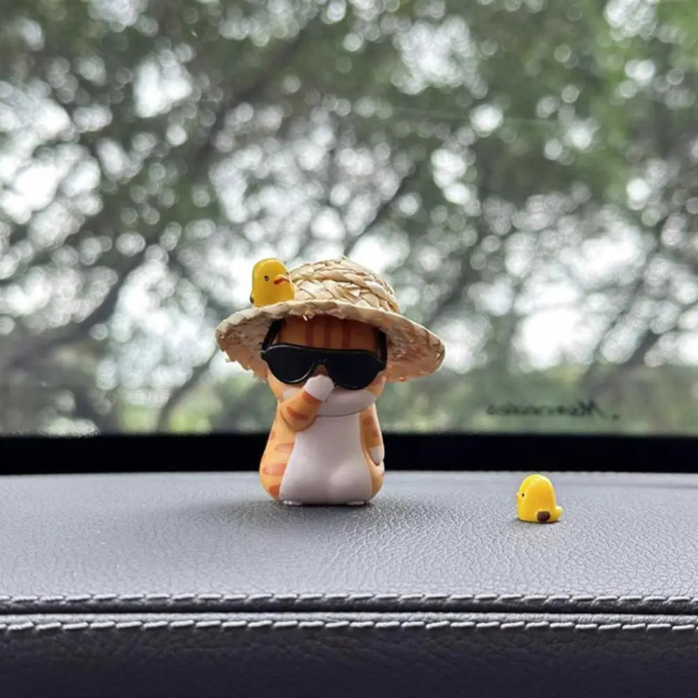 Car Pendant Cute Adorable Straw Hat Cat Ornaments Car Rearview Mirror Pendant Interior Decoration Accessories Girls Gift HIP