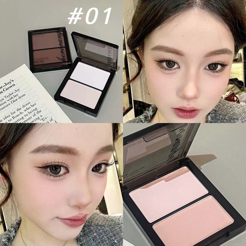 Two-color Matte Double Mix Dry and wet Natural Brightening Finishing Powder Highlights and Blush Contour Palette Makeup 3D HIP 01
