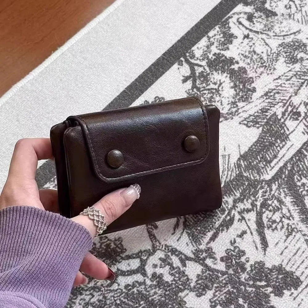 Korean Retro Women's Short Wallet – PU Leather Multi-Card Purse Women's Short Wallet HIP