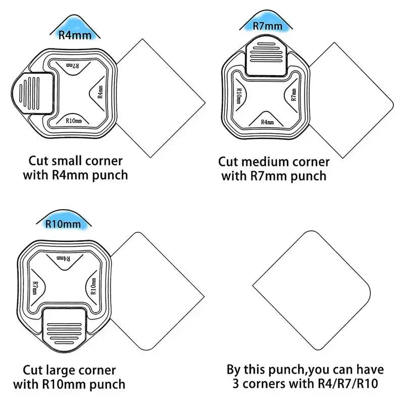 3-in-1 Corner Rounder Punch R4 R7 R10 – Paper Craft Cutter Corner Rounder Punch HIP