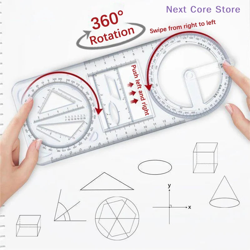 360° Geometric Drawing Ruler – Multifunctional Transparent Geometric Drawing Ruler HIP