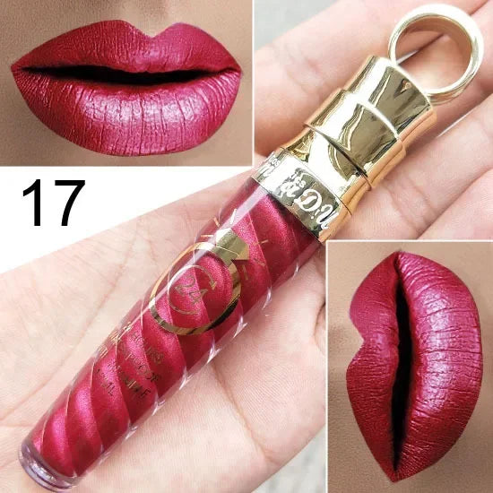 20 Colors Lipstick Waterproof Long Lasting Matte+Shimmer Mental Beauty Lip Gloss Nude Glitter Lip Gloss Beauty Sexy Lip Tint HIP 17