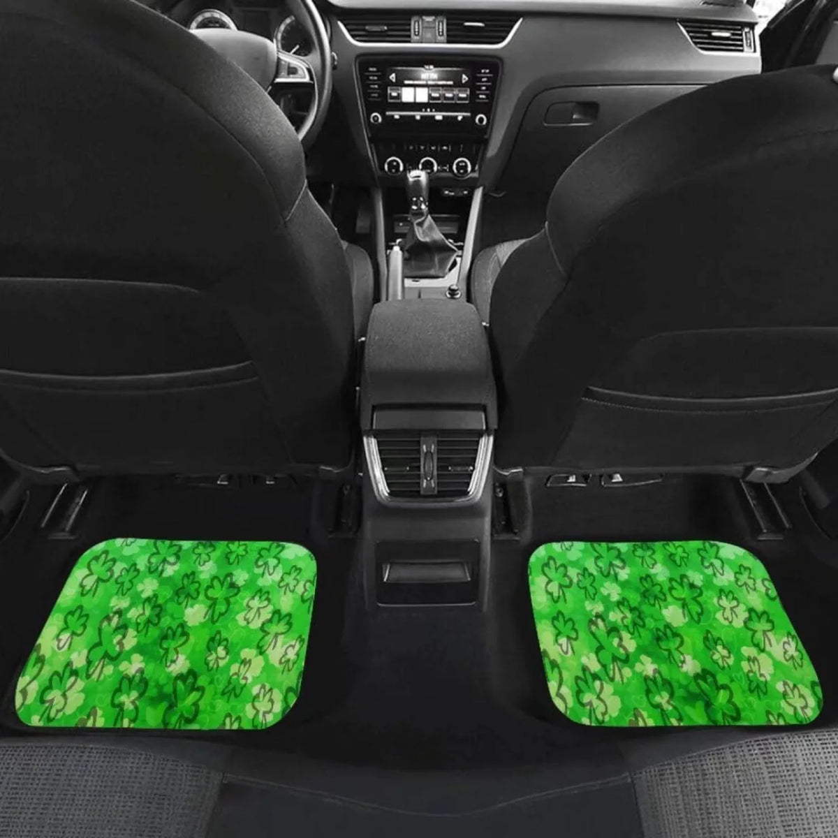 Shamrock Print Car Floor Mats 4pc Non-Slip Set – Black Car Floor Mats HIP