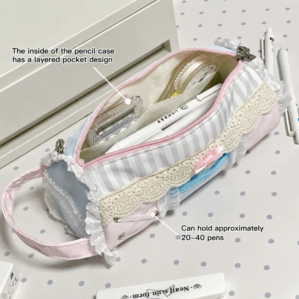 Lace Ruffle Pencil Case – Large Capacity Stationery Pouch Pencil Case HIP