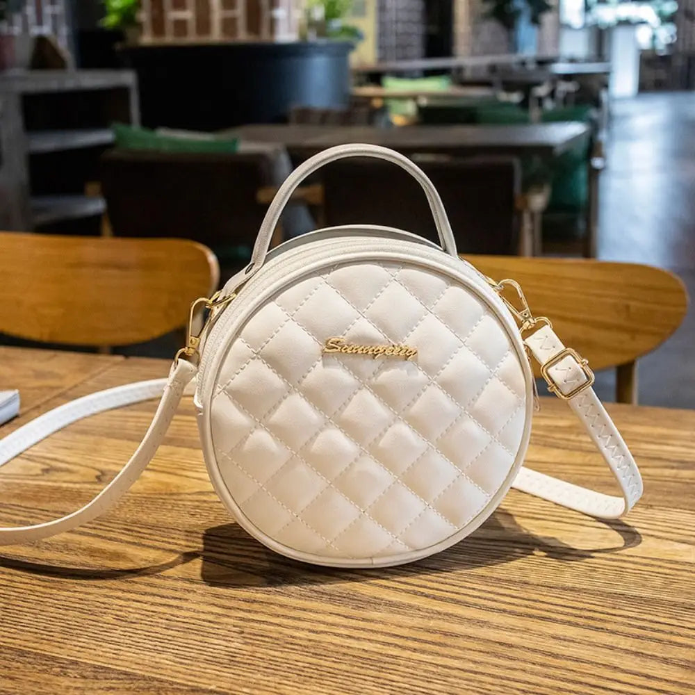 Embroidered Round Crossbody Bag – PU Leather Women's Purse Crossbody Shoulder Bag HIP white