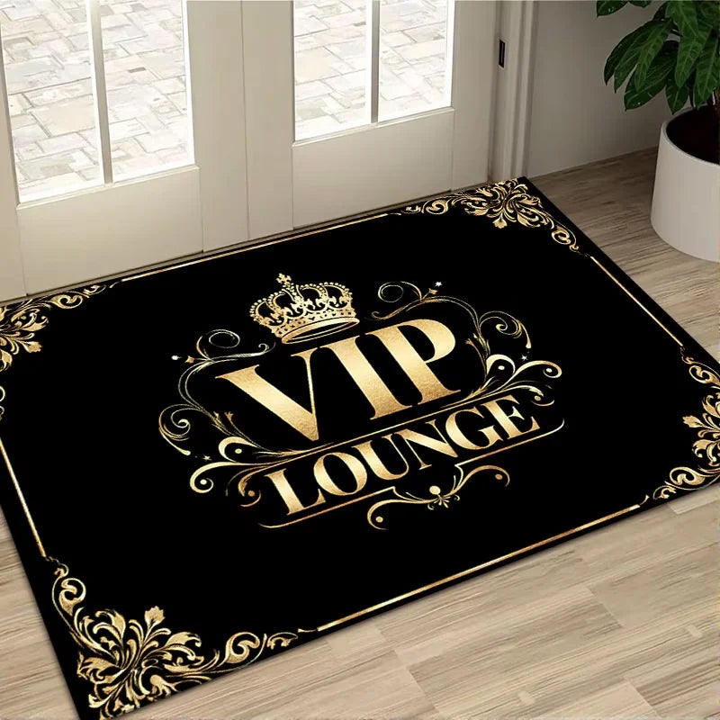 Gold Crown Welcome Mat – Black Floral Non-Slip Washable Rug Entryway Floor Mat HIP