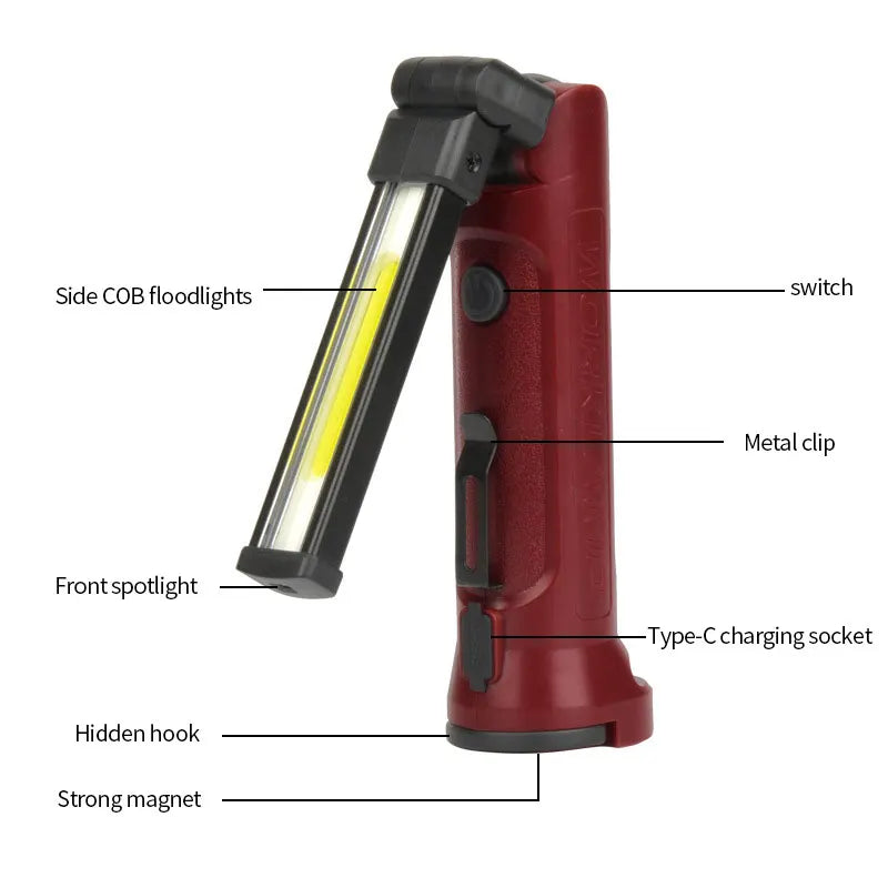 180° Foldable COB Work Light – Magnetic, Hook & Type-C Rechargeable Work Light HIP