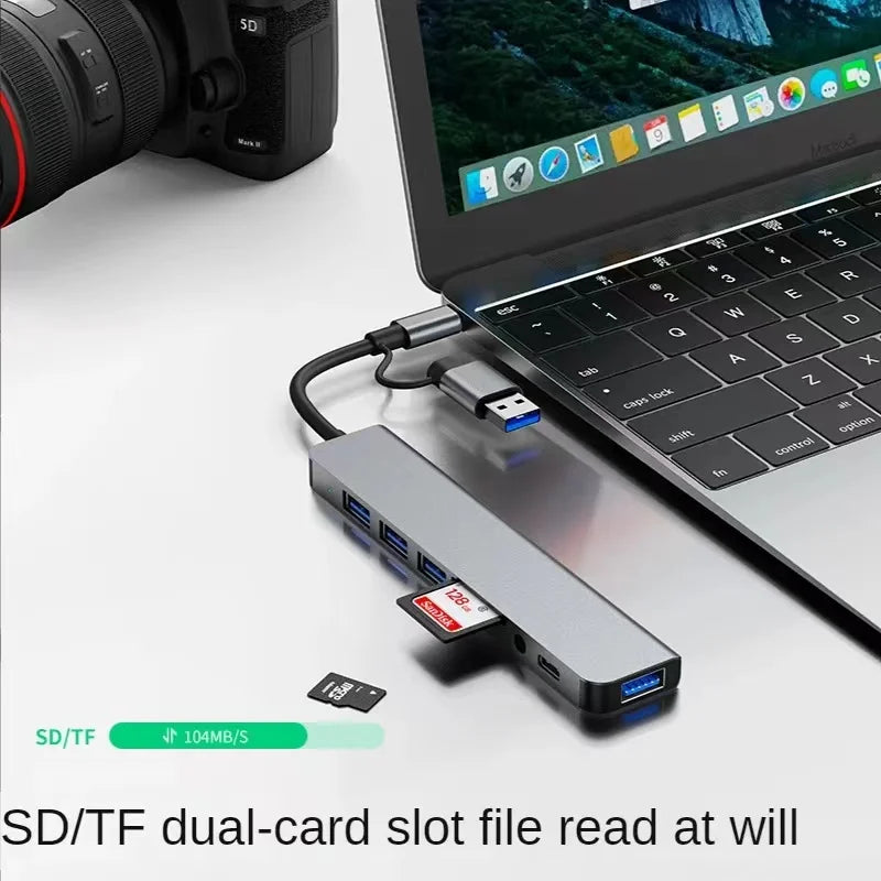 8-in-2 USB Hub – USB-C, USB 3.0, SD/TF Card Reader & Dock USB Hub Docking Station HIP