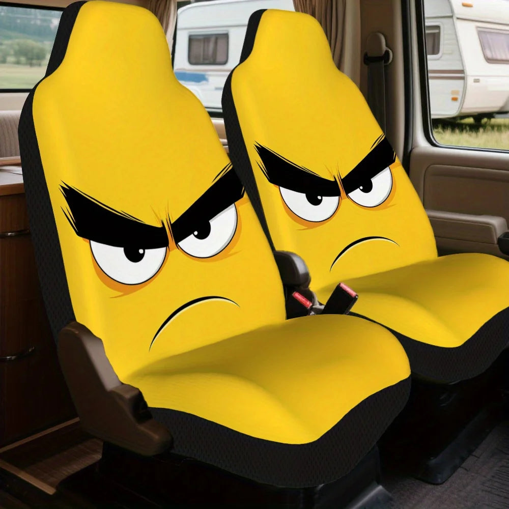 2-Piece Cartoon Angry Face Car Seat Covers | All Seasons Car Seat Cover Set HIP
