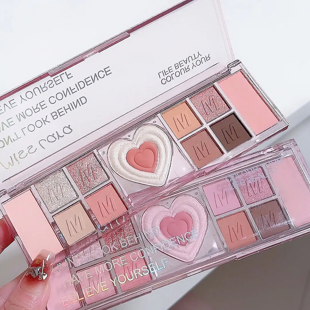 12Colors Love Heart Pink Eyeshadow Palette Natural Cool Tone Low Saturation Matte Eye Shadow Pallet Brown Korean Makeup Cosmetic HIP