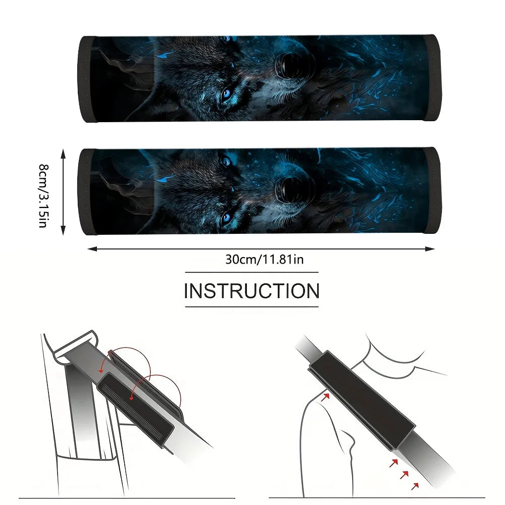 2-Pack Wolf Car Seat Belt Covers – Blue Wolf Design | HIP Seat Belt Cover HIP