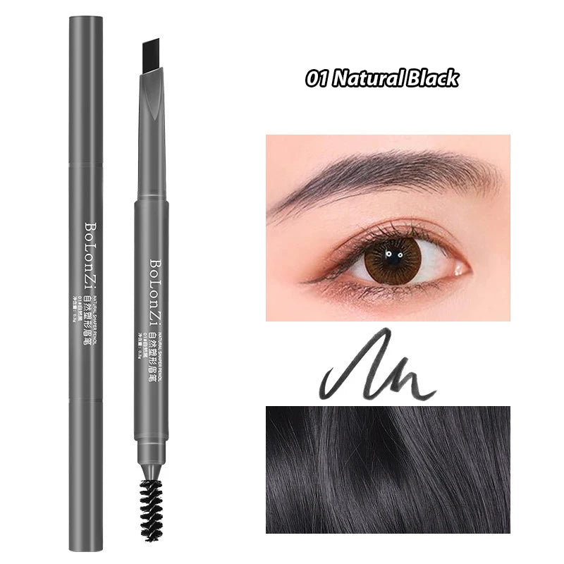 Double Head Eyebrow Natural Smooth Triangular Automatic Brow Pen Waterproof Long-Lasting Black Brown Eyes Brow Pencil with Brush HIP 01