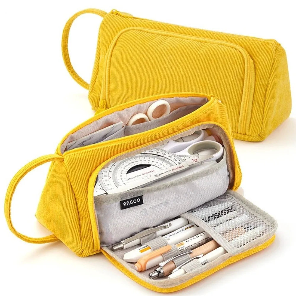 Corduroy Pencil Case Large Capacity Double-Layer Pen Bag Pencil Case HIP